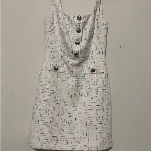 Karl Lagerfeld White Tweed Mini Dress with Multicolor Accents